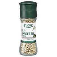 Fuchs Gewürze - Belém Pfeffer weiß ganz - original weißer Belém Pfeffer, vollmundiger Geschmack für helle Saucen mit verstellbarem Mahlwerk - 55 g in wiederverwendbarer Mühle