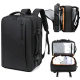 Erweiterbarer Rucksack, großes Fassungsvermögen, Schulrucksack, Freizeit-Laptop-Rucksack, wasserdichte Reisetasche,Black