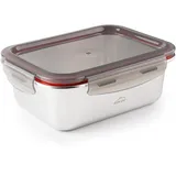 Lacor - 64612 - Rechteckiger Ecoinox-Lebensmittelbehälter, Edelstahl 18/10, 1800 ml, Geeignet für Mikrowelle, Backofen, Gefrierschrank und Geschirrspüler, luftdicht, 4 Clipverschlüsse, BPA-frei