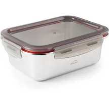 Lacor - 64612 - Rechteckiger Ecoinox-Lebensmittelbehälter, Edelstahl 18/10, 1800 ml, Geeignet für Mikrowelle, Backofen, Gefrierschrank und Geschirrspüler, luftdicht, 4 Clipverschlüsse, BPA-frei