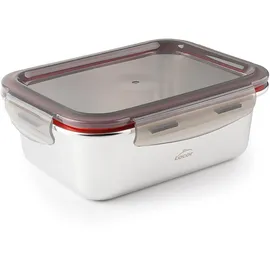Lacor - 64612 - Rechteckiger Ecoinox-Lebensmittelbehälter, Edelstahl 18/10, 1800 ml, Geeignet für Mikrowelle, Backofen, Gefrierschrank und Geschirrspüler, luftdicht, 4 Clipverschlüsse, BPA-frei