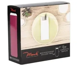 Mank Bestecktasche, 85 x 200 mm, mit 2-lagiger Tissue-Serviette in Weiß, - 100)