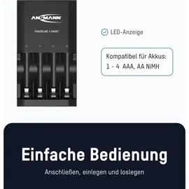 Ansmann Akku Ladegerät für 1-4 AA und AAA Akkus inkl. 4x NiMH AAA 1100 Akkus - Schwarz