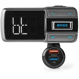 Nedis Audio Transmitter - Bluetooth 5.0 UKW-Sender für Playlists - Freisprechfunktion - 2 USB-Ladeanschlüsse (3.0A, 2.4A) - Flexibler Schwanenhals - LED-Display