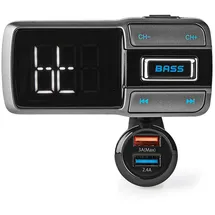Nedis Audio Transmitter - Bluetooth 5.0 UKW-Sender für Playlists - Freisprechfunktion - 2 USB-Ladeanschlüsse (3.0A, 2.4A) - Flexibler Schwanenhals - LED-Display