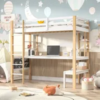 Tanant - Hochbett 90x200 cm – Kinderbett mit Schreibtisch und 4 Ablagen, Sicherheitsbarriere, Lattenrost, Bettgestell, Kinderbett, Hochbett aus