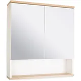 BadeDu ARC Spiegelschrank mit zusätzlicher Ablage – Alibertschrank für das Badezimmer (60 cm x 65 cm x 16 cm) – Badezimmer-Spiegelschrank mit Holz in Weiß und Eiche