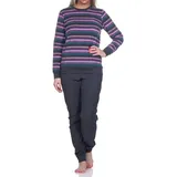 Normann Pyjama Damen Kuschel Frottee Schlafanzug mit Bündchen Streifenoptik grau 40/42
