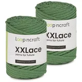 Makramee Garn 2er-Set Olivengrün, Loopncraft, 2 X 4mm - 65m - 250g, Kettengarn, XXLace Garn, Recycling Garn