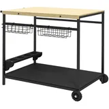 Outsunny Gartenrollwagen mit 2 Ebenen, Barbecue Trolley mit Aufbewahrungskorb, Outdoor Küchenwagen mit Griff, Becherhalter für Balkon, T