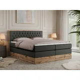 MKS Meble King Boxspringbett 200x200 mit Bettkasten Eiche, Polsterbett 200x200 mit Matratze H3, Bett 200x200 mit Kopfteil, Bett mit Holzrahmen in W... - Dunkelgrau