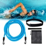 Schwimmgürtel Pool, Einstellbare Schwimmgurt für Pool 4M, Schwimmtraining Gürtel Erwachsene Kinder, Schwimmwiderstand Schwimmleine Durable für Schwimmingpools Widerstandstraining(Blau)