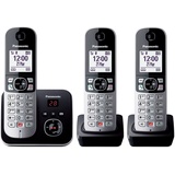 Panasonic KX-TG6863GB Schnurlostelefon mit 3 Mobilteilen und Anrufbeantworter (Bis zu 1.000 Rufnummern sperren, übersichtliche Schriftgröße, lauter Hörer, Voll-Duplex Freisprechen) schwarz-silber