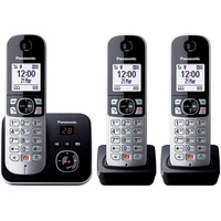 Panasonic KX-TG6863GS Schnurlostelefon mit 3 Mobilteilen und Anrufbeantworter (Bis zu 1.000 Rufnummern sperren, übersichtliche Schriftgröße, lauter Hörer, Voll-Duplex Freisprechen) schwarz-silber