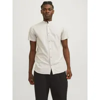 JACK & JONES Kurzarmhemd »JJESUMMER BAND LINEN BLEND SHIRT SS SN«, Gr. S - N-Gr, crockery, , 88274834-S N-Gr