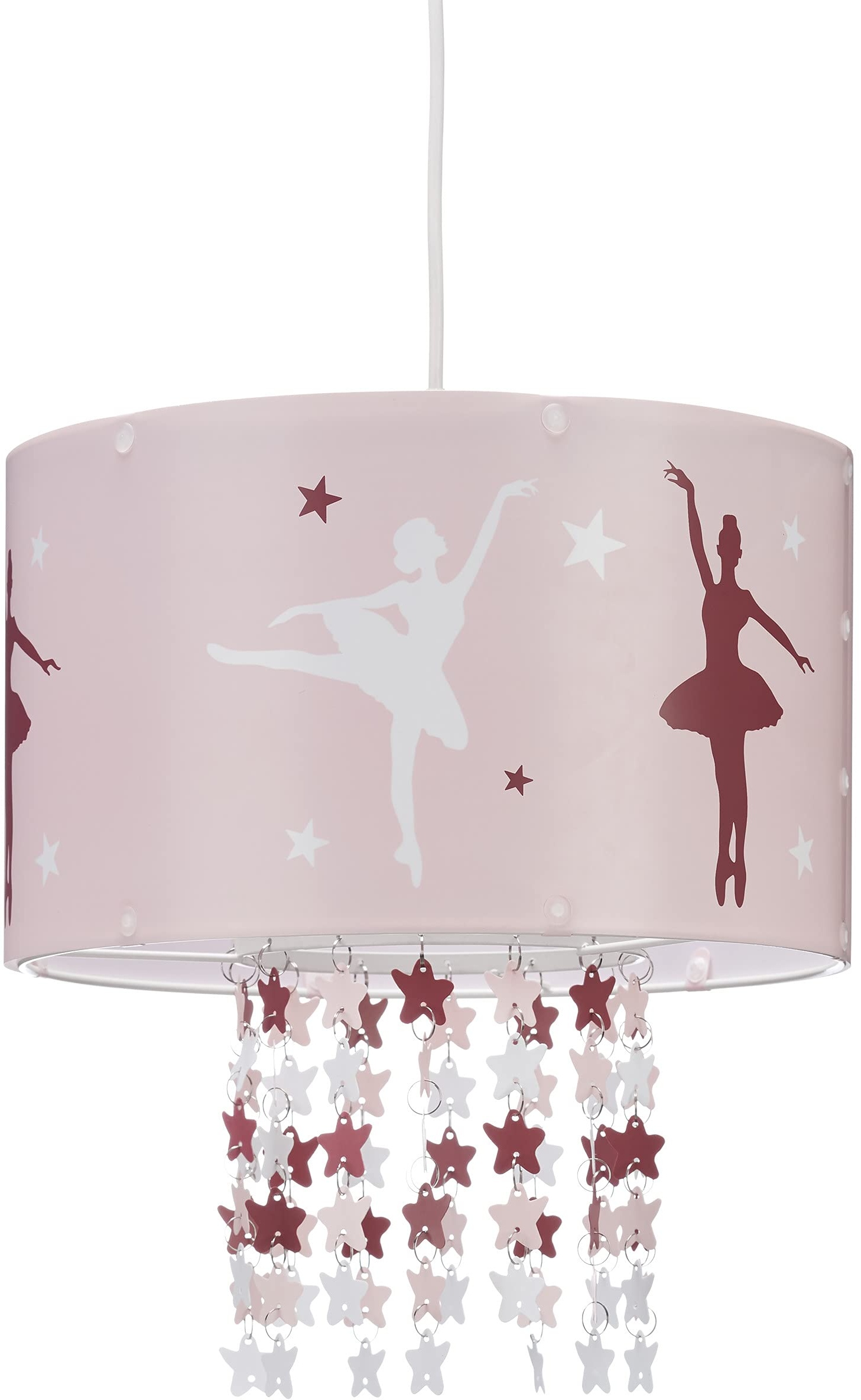 Relaxdays Hängelampe für Mädchen, Kinderlampe m. Ballerina Motiv, Pendelleuchte m. Stern-Mobile f. Kinderzimmer, rosa, 30 x 30 x 140 cm