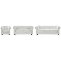 Vente-Unique Couchgarnitur, Weiß, Leder, Uni, 6-Sitzer, 165x72x78 cm, Wohnzimmer, Sofas & Couches, Sofas, Chesterfield Sofas