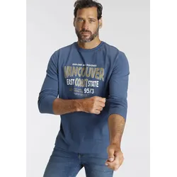 Langarmshirt MAN'S WORLD, Herren, Gr. M (48/50), blau, Jersey, Obermaterial: 100% Baumwolle, bedruckt, casual, normal, Rundhals, Langarm, Shirts, Langarm, bedruckt, Rundhalsausschnitt, aus Baumwolle