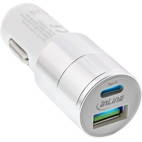 InLine USB KFZ Ladegerät Stromadapter Quick Charge 3.0 12/24VDC zu 5V DC/3A USB-A + USB Typ-C weiß (31502W)