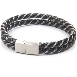 Lederarmband »im sportlich-eleganten Stil, mehrreihig, geflochten«, 74300463-0 edelstahlfarben-schwarz