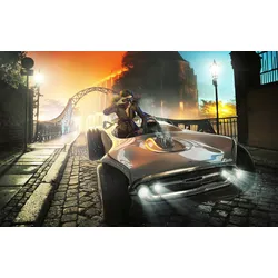 Fototapete PAPERMOON "RETRO AUTO-ALTSTADT FANTASIE VINTAGE SPORT RACING XXL", bunt, B:4,50m L:2,80m, Vlies, Tapeten