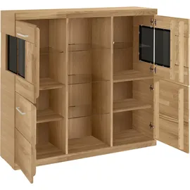 Home Affaire Highboard HOME AFFAIRE "Ribe,120cm breit,112cm hoch,Oberplatte massiv,12 Fächer", beige (eiche teilmassiv), B:125cm H:115cm T:35cm, Holz teilmassiv, Sideboards, Highboard, Holz massiv, Holzwerkstoff, Metall Griffe,2Türen mit Glaseinsatz