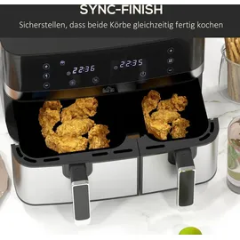 Homcom Heißluftfritteuse 8,5L Fritteuse mit Doppelkammer, 8 in 1 Rezeptur, Schwarz