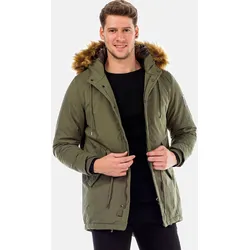 Winterjacke CIPO & BAXX "Jacke", Herren, Gr. XL, grün (khaki), 100% Polyester, unifarben, casual, regular fit normal, V-Ausschnitt, Langarm Rippbündchen, Jacken, mit Kordelzug zur Taillierung, CM150