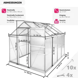 Tectake Gewächshaus Alu HKP 4 mm 4,41 m2 inkl. Fundament