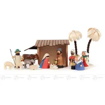 Hartmut Hennig Weihnachtskrippe mit Stall, farbig Erzgebirge