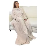 Catalonia Classy Decke mit Ärmeln als Geschenk für Frauen Herren, Flauschig Fleece Tragbare Kuscheldecke mit Ärmel, Cozy Warm Decke zum Anziehen Ärmeldecke Erwachsene, 185 x 130 cm Creme - Fleece