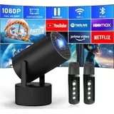 Projektor, Mini -Projektor Karaoke -Maschine Mikrofon, Mobiltelefon 4K Home Cinema, intelligent kompatibler TV, HDMI, USB, AV, Laptop, iPhone, Android