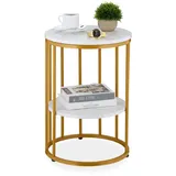 Relaxdays Beistelltisch Marmoroptik, 2 Ablagen, für Wohnzimmer, Metall & MDF, Sofatisch rund, HxD 57x40 cm, weiß/gold