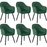 WOLTU Esszimmerstühle 6er Set, für Schlafzimmer Küche Wohnzimmer, Küchenstühle gepolstert mit Armlehne, Massivholzbeinen, Sitzfläche aus Samt, Dunkelgrün