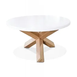 Runder Salon Couchtisch Eiche Massiv Beige Weiß | Holzplatte Wohnzimmertisch Getränkefach | Modern Gesellig | 80x80x42 cm Durchmesser | Kadima Design