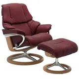STRESSLESS Sessel mit Hocker Reno Signature Leder Rot Batick Bordeaux M (Medium)