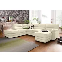 Wohnlandschaft COTTA "Royale U-Form" Sofas Gr. B/H/T: 316cm x 90cm x 93cm, Luxus-Kunstleder, Ottomane links, ohne Bettfunktion, beige (creme) wahlweise mit Bettfunktion