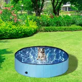 Relaxdays Hundepool, H x D: 30 x 120 cm, faltbar, mit Ablassventil, Hundeplanschbecken zur Abkühlung, PVC & MDF, blau