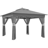 Outsunny Pavillon mit LED-Leuchten grau 336L x 336B x 270H cm