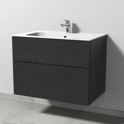 Sanipa Keramik-Waschtisch-Set mit Waschtischunterschrank „3way“ 79 × 49,7 × 58,2 cm in Black-Oak, mittig