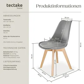 Tectake Esszimmerstuhl, Scandi-Design, massive Holzbeine, 49 x 53 x 82 cm