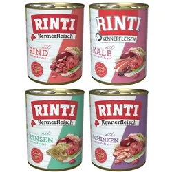 RINTI Kennerfleisch 24 x 400g Mixpaket (Kalb,Pansen,Rind,Schinken)  Hundenassfutter