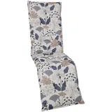 Relaxsesselauflage, Blau, Beige, Textil, Floral, Füllung: Schaumstoff, Vlies, 50x6x170 cm, Oeko-Tex® Standard 100, pflegeleicht, hochwertige Qualität, langlebig, für den Außenbereich geeignet, mittels Bändern zu befestigen, Gurtband befestigen, Outdoor-Kissen, Gartenstuhlauflagen, Hochlehner-Auflagen