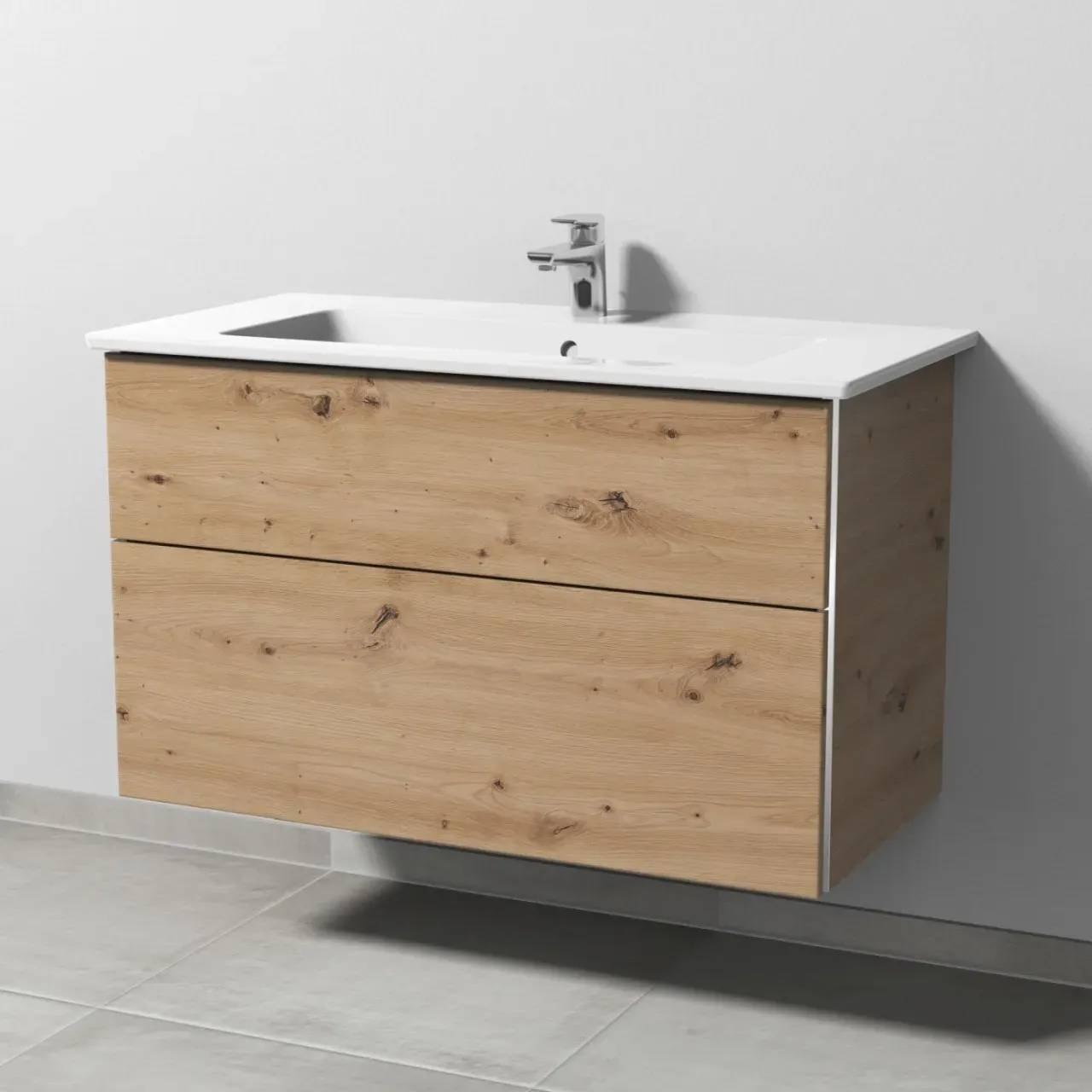 Sanipa 3way Keramik-Set Venticello Keramik-Waschtisch und Unterbau mit 2 Auszügen, Eiche Natural-Tou BR32485