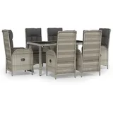 vidaXL 7-tlg. Garten-Essgruppe mit Kissen Grau Poly Rattan