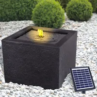 SOLAR GARTENBRUNNEN Basalt-MODERNA + LED Licht Gartendeko Pumpe Polyresin
