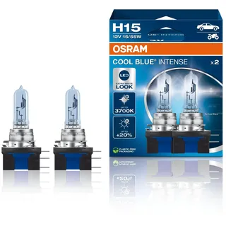 Osram COOL BLUE® INTENSE H15, +20% mehr Helligkeit, bis zu 3.700K, Halogen-Scheinwerferlampe, LED-Look, Duo Box (2 Lampen), 64176CBN-HCB