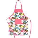 HOUSE ART LIFE Kinderschürze mit Tasche - Baumwoll Kochschürze für Jungen und Mädchen 5-10 Jahre, ideal zum Malen Kochen Backen Spielen, Geschenk für Kinder, Viele bunte Muster - Einheitsgröße