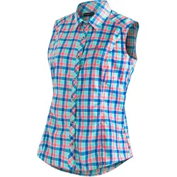 Funktionsbluse MAIER SPORTS "Paloma", Damen, Gr. 50, kariert, 85% Polyester, 15% Viscose, Kurzarm, Blusen, Karierte, ärmellose Bluse für Wandern, Reisen und Freizeit