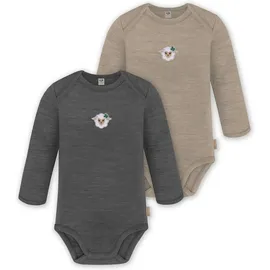 normani Outdoor Sports 2er Pack Baby Merino Body Langarm Auckland in Anthrazit/Beige | Gr.: 80